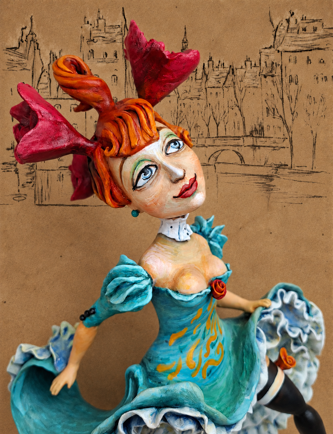 La Rosetta, OOAK mixed-media figurative wall sculpture by Natalia Chebotar, Cabaret Collection