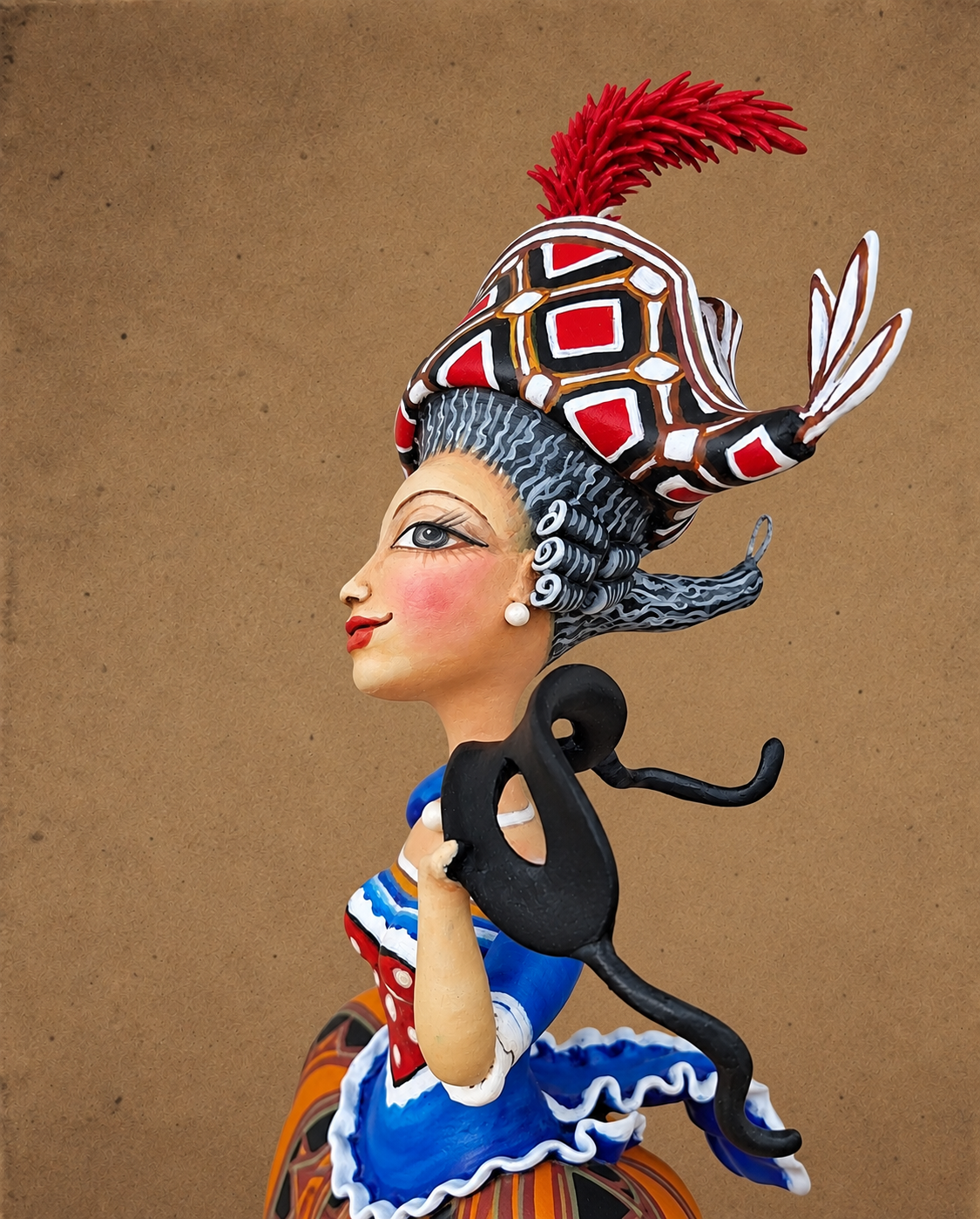 La Franceschina, One-of-a-kind mixed-media figurative wall sculpture by Natalia Chebotar, Dell'Arte Collection