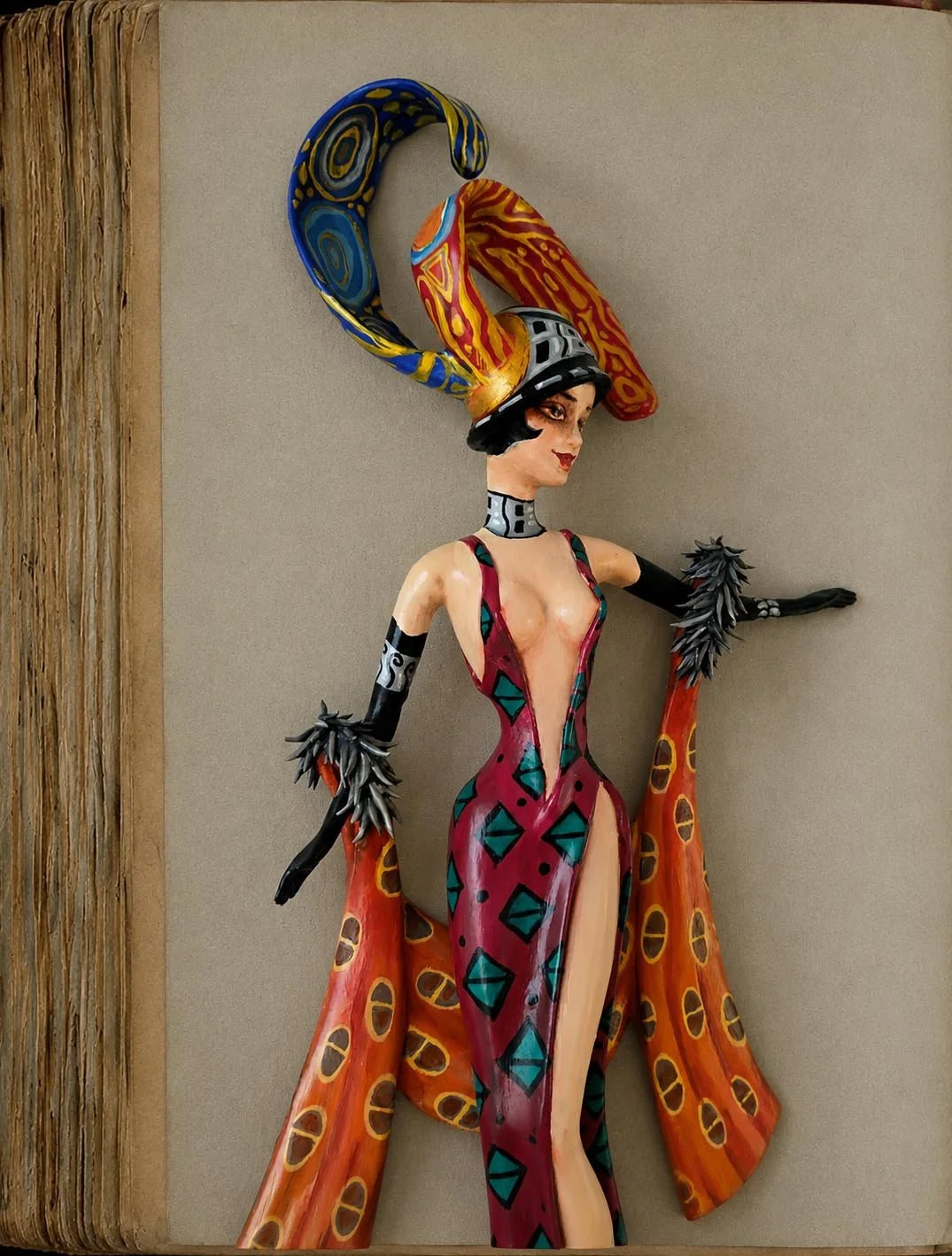 Lady Deco, One-of-a-kind mixed-media figurative wall sculpture by Natalia Chebotar, Art Deco Collection

