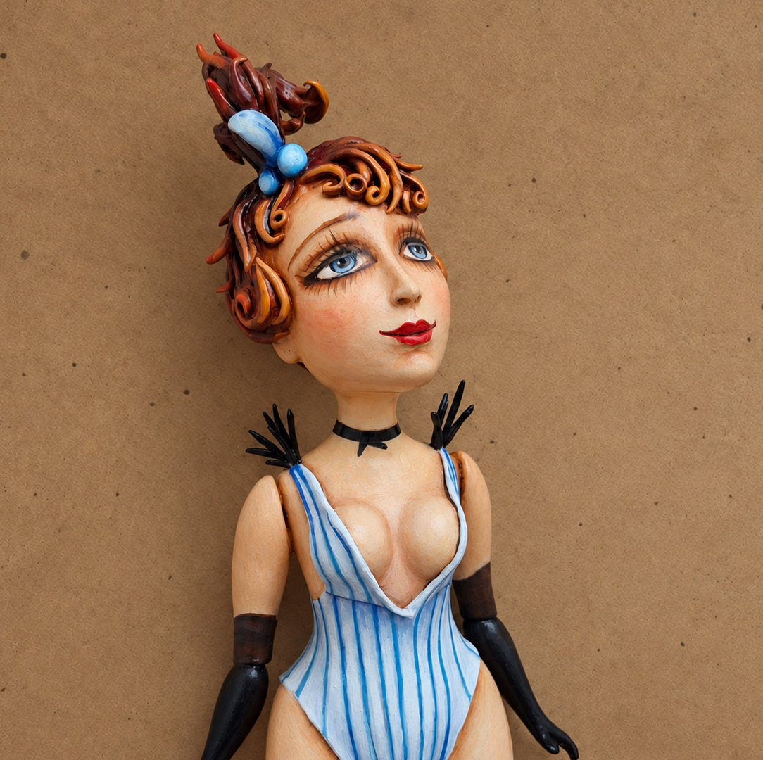 Lulu, One-of-a-kind mixed-media figurative wall sculpture by Natalia Chebotar, Cabaret Collection