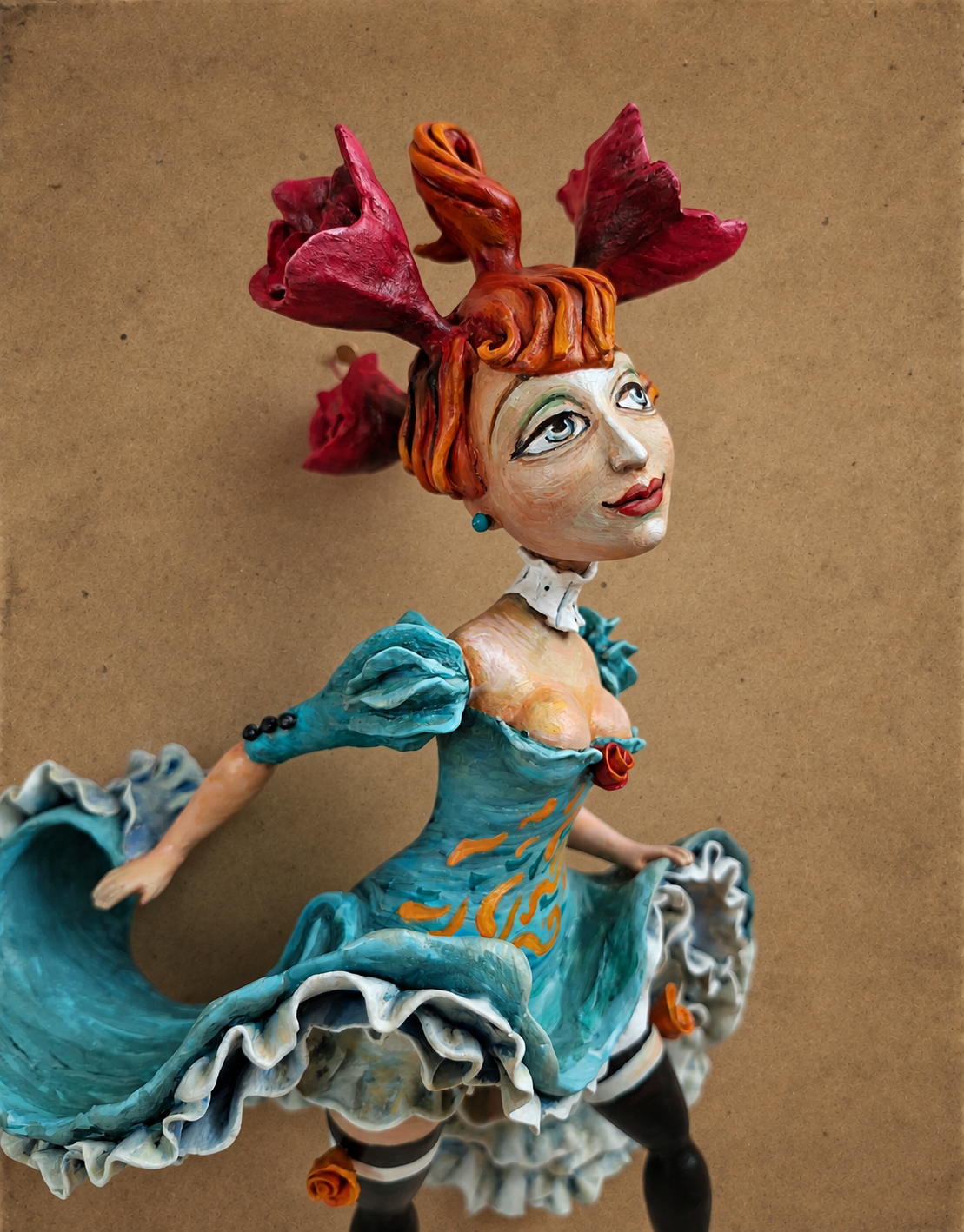 La Rosetta, OOAK mixed-media figurative wall sculpture by Natalia Chebotar, Cabaret Collection