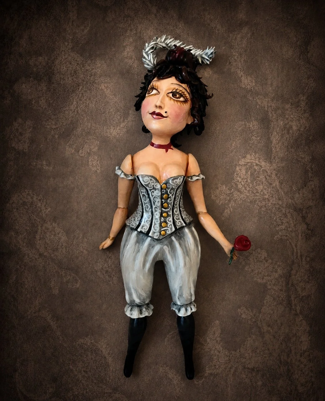 Bettie, One-of-a-kind mixed-media figurative wall sculpture by Natalia Chebotar, Cabaret Collection