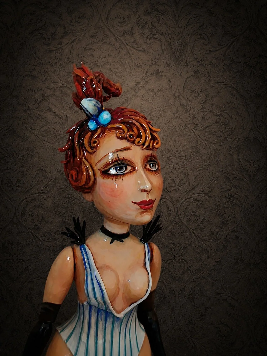 Lulu, One-of-a-kind mixed-media figurative wall sculpture by Natalia Chebotar, Cabaret Collection