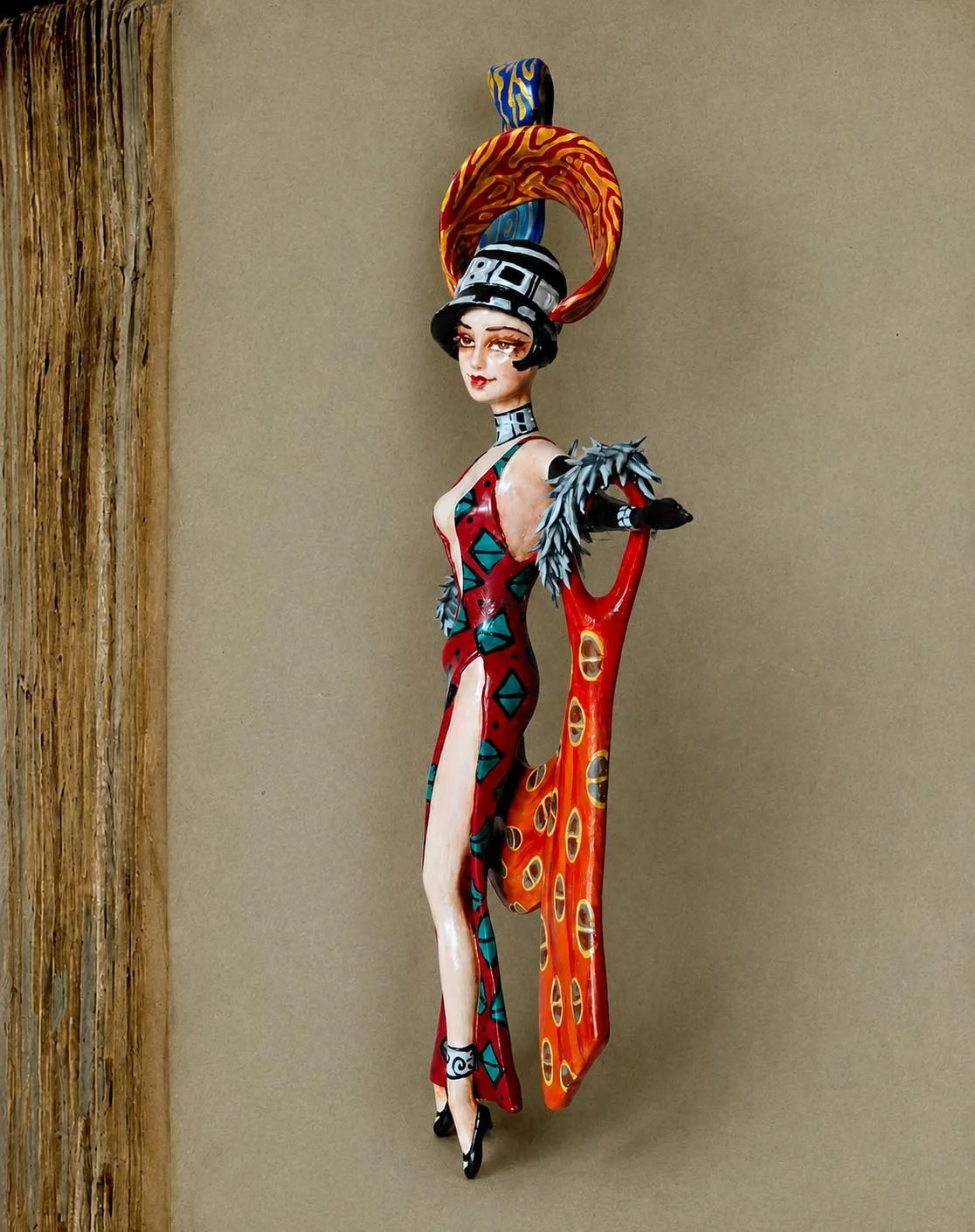 Lady Deco, One-of-a-kind mixed-media figurative wall sculpture by Natalia Chebotar, Art Deco Collection