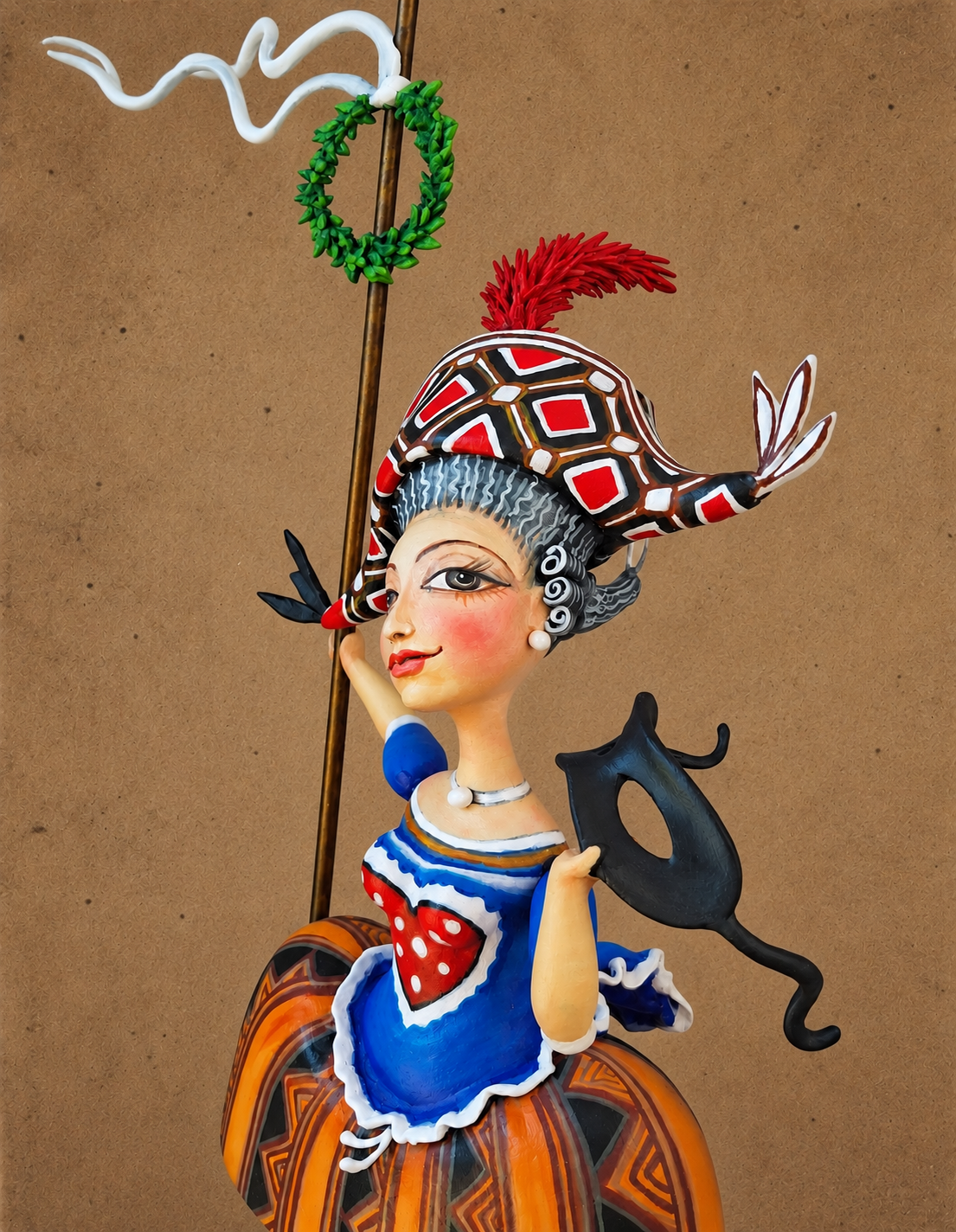 La Franceschina, One-of-a-kind mixed-media figurative wall sculpture by Natalia Chebotar, Dell'Arte Collection