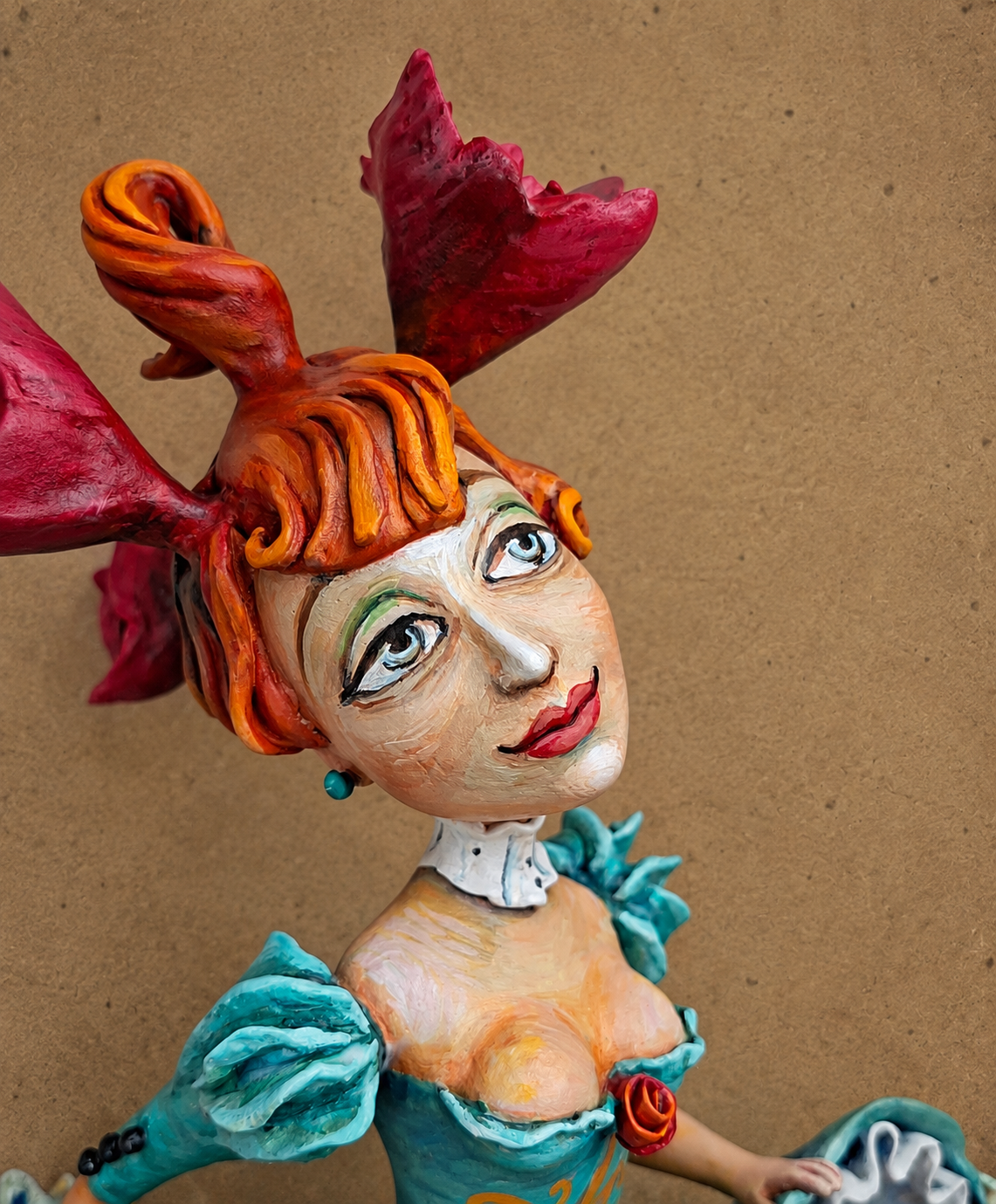 La Rosetta, OOAK mixed-media figurative wall sculpture by Natalia Chebotar, Cabaret Collection