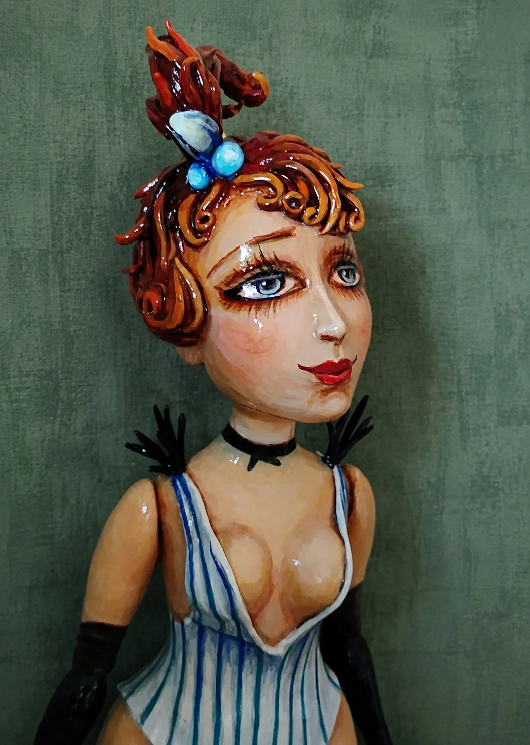 Lulu, One-of-a-kind mixed-media figurative wall sculpture by Natalia Chebotar, Cabaret Collection