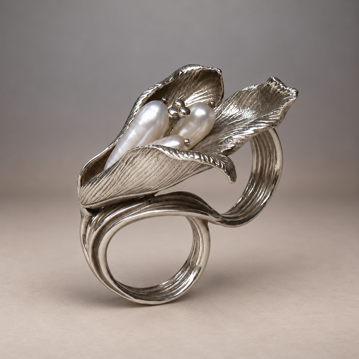 Exotic Lily two Finger Sterling Silver Ring by Natalia Chebotar