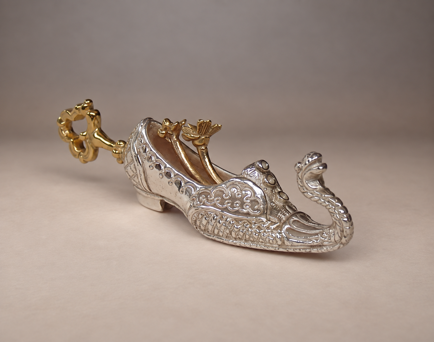 Magic Shoe, One-of-a-kind 18K Gold and Sterling Silver Pendant by Natalia Chebotar