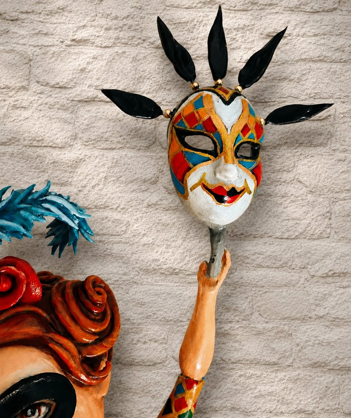 Colombina, One-of-a-kind mixed-media figurative wall sculpture by Natalia Chebotar, Dell Arte Collection