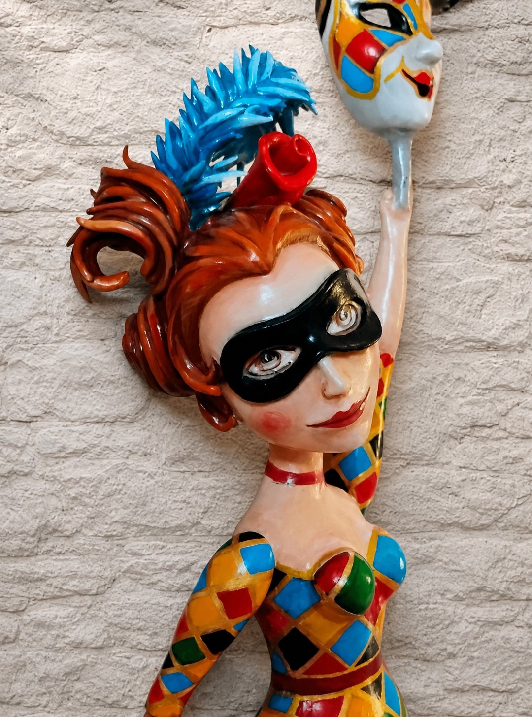 Colombina, One-of-a-kind mixed-media figurative wall sculpture by Natalia Chebotar, Dell Arte Collection