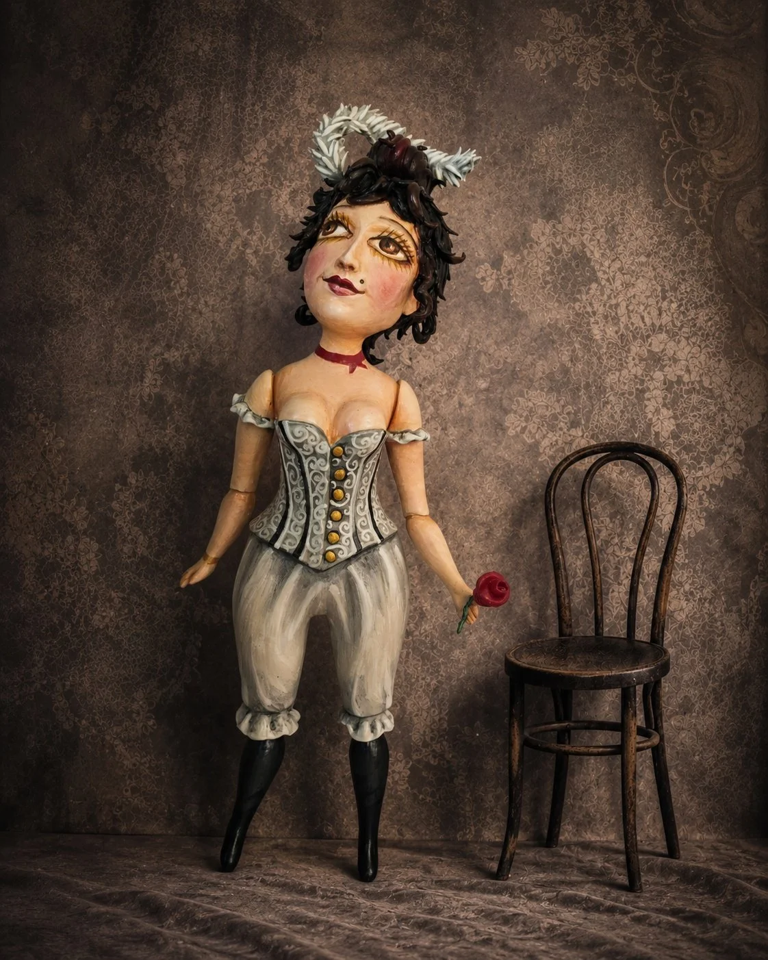 Bettie, One-of-a-kind mixed-media figurative wall sculpture by Natalia Chebotar, Cabaret Collection