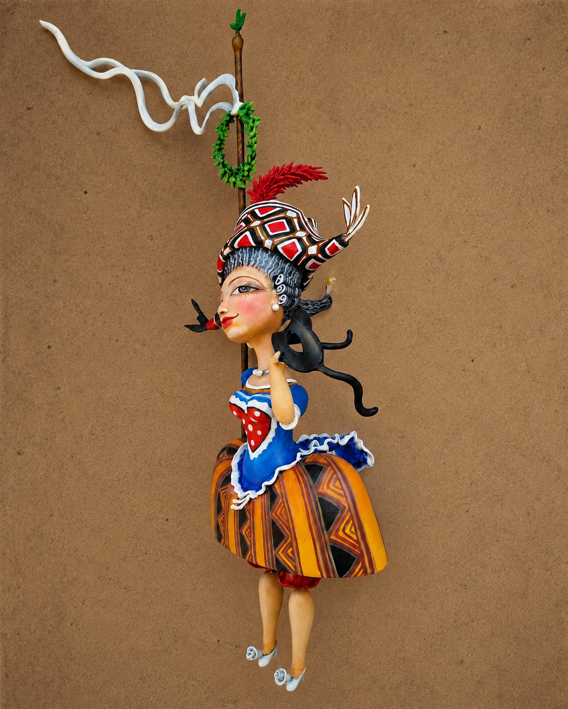 La Franceschina, One-of-a-kind mixed-media figurative wall sculpture by Natalia Chebotar, Dell'Arte Collection