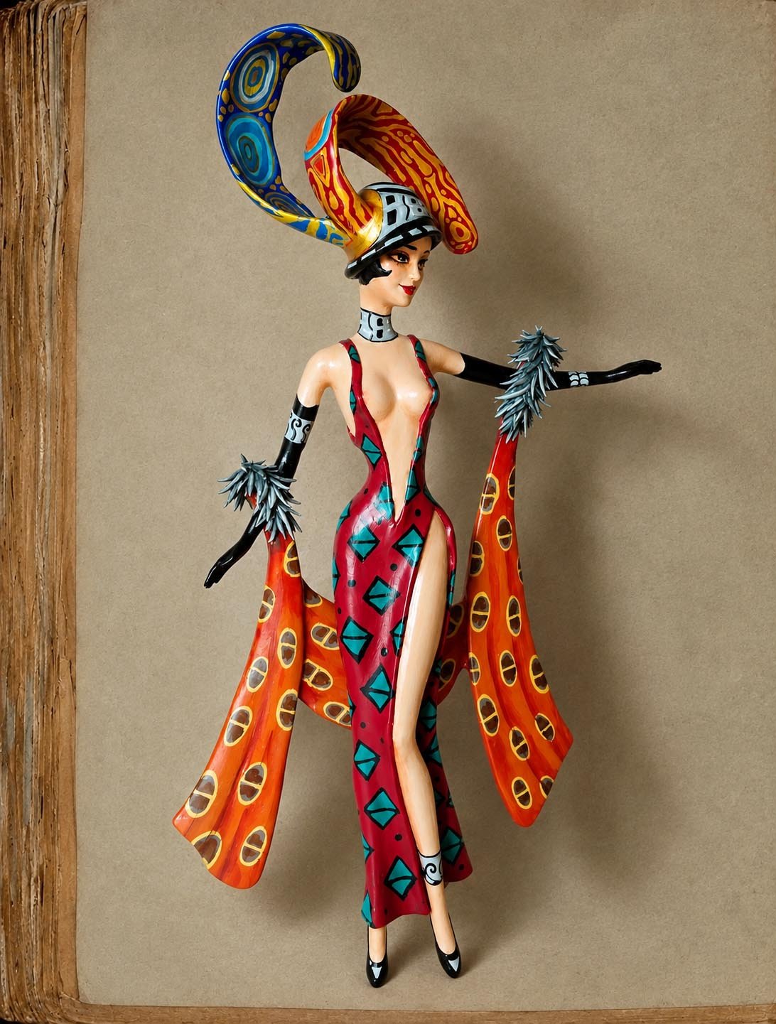 Lady Deco, One-of-a-kind mixed-media figurative wall sculpture by Natalia Chebotar, Art Deco Collection