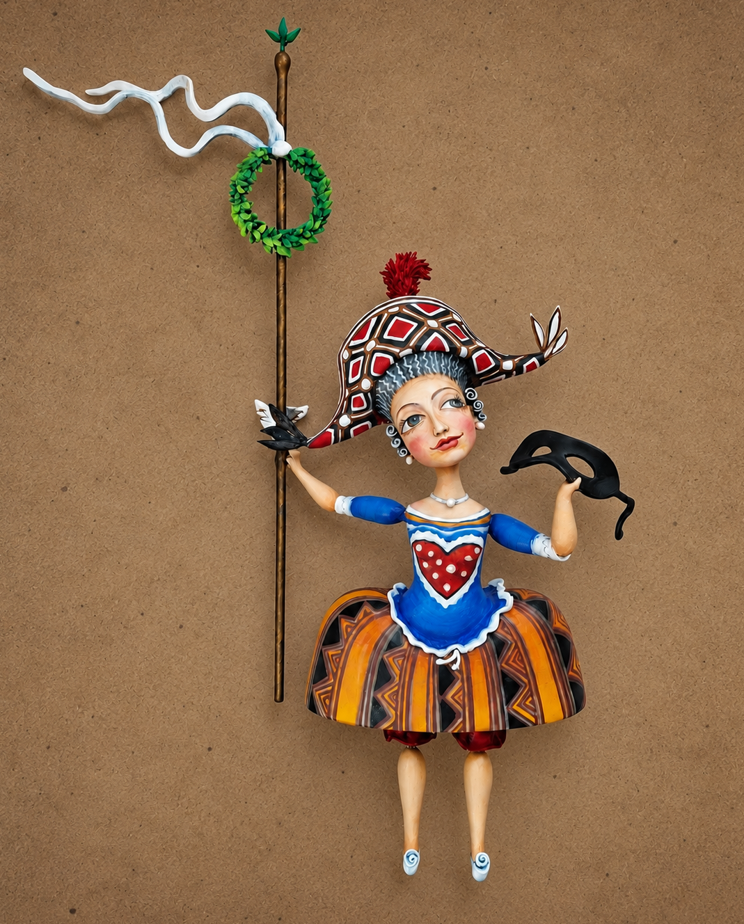 La Franceschina, One-of-a-kind mixed-media figurative wall sculpture by Natalia Chebotar, Dell'Arte Collection