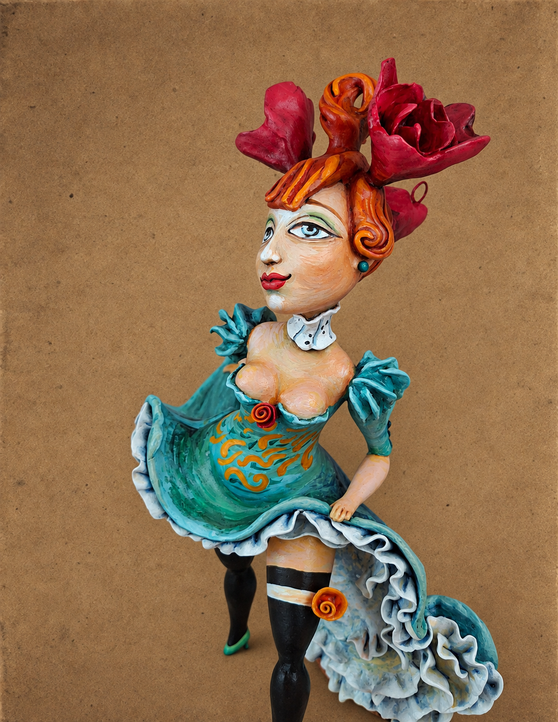 La Rosetta, OOAK mixed-media figurative wall sculpture by Natalia Chebotar, Cabaret Collection