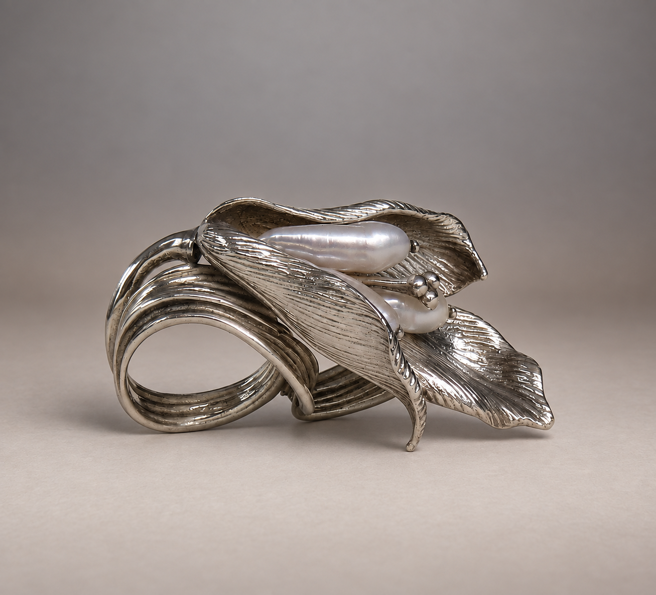 Exotic Lily two Finger Sterling Silver Ring by Natalia Chebotar