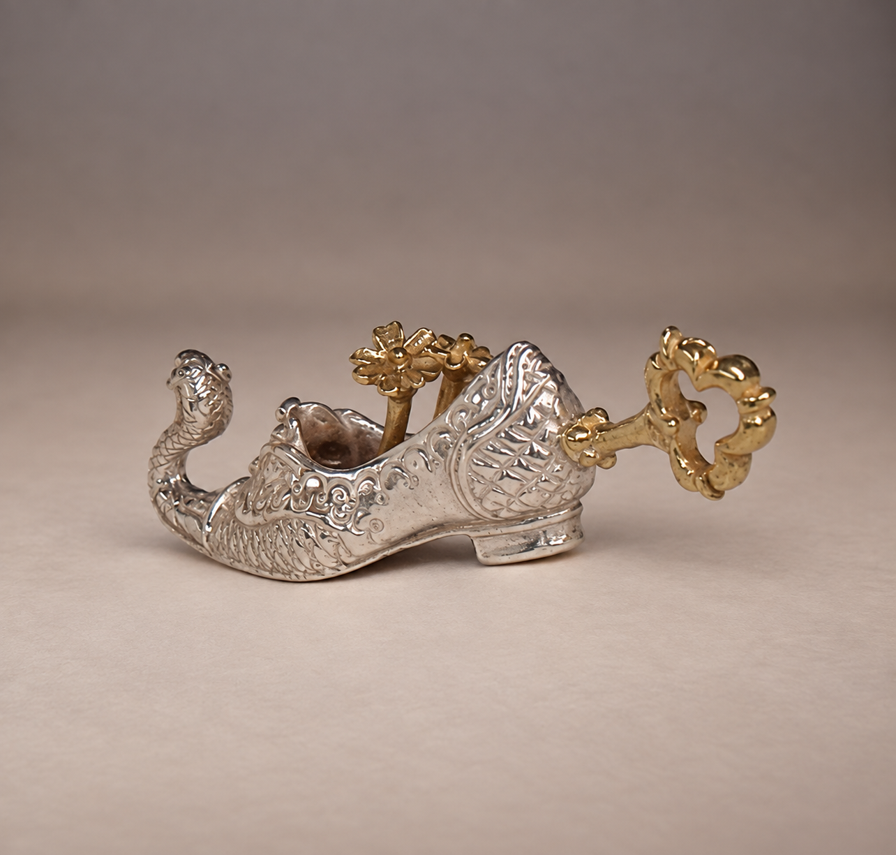 Magic Shoe, One-of-a-kind 18K Gold and Sterling Silver Pendant by Natalia Chebotar