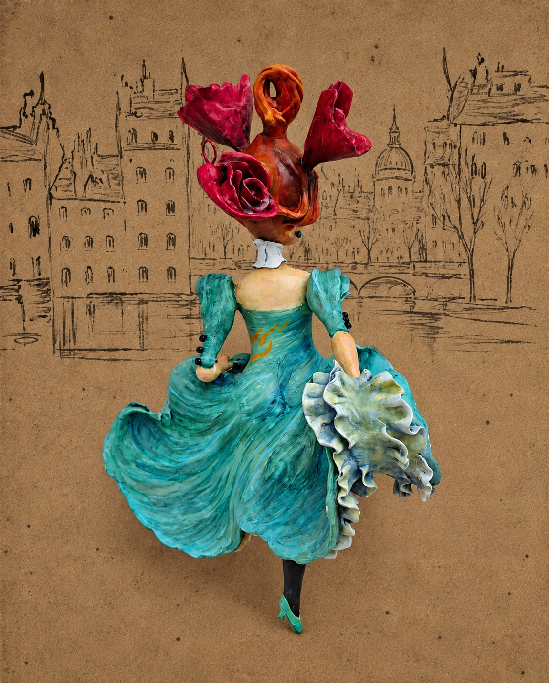 La Rosetta, OOAK mixed-media figurative wall sculpture by Natalia Chebotar, Cabaret Collection