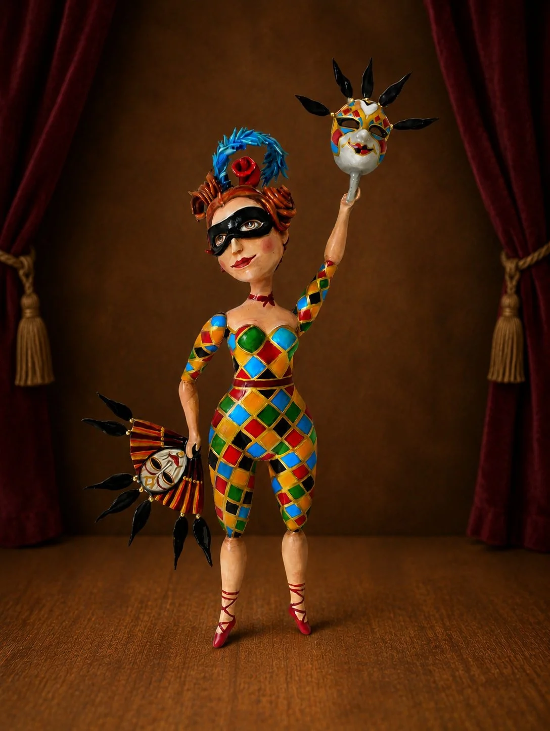 Colombina, One-of-a-kind mixed-media figurative wall sculpture by Natalia Chebotar, Dell Arte Collection