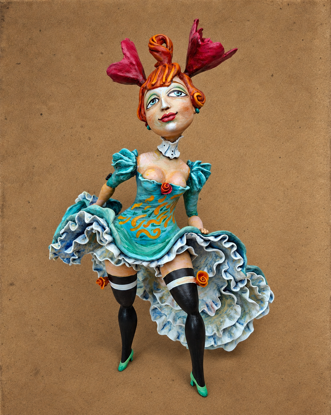 La Rosetta, OOAK mixed-media figurative wall sculpture by Natalia Chebotar, Cabaret Collection