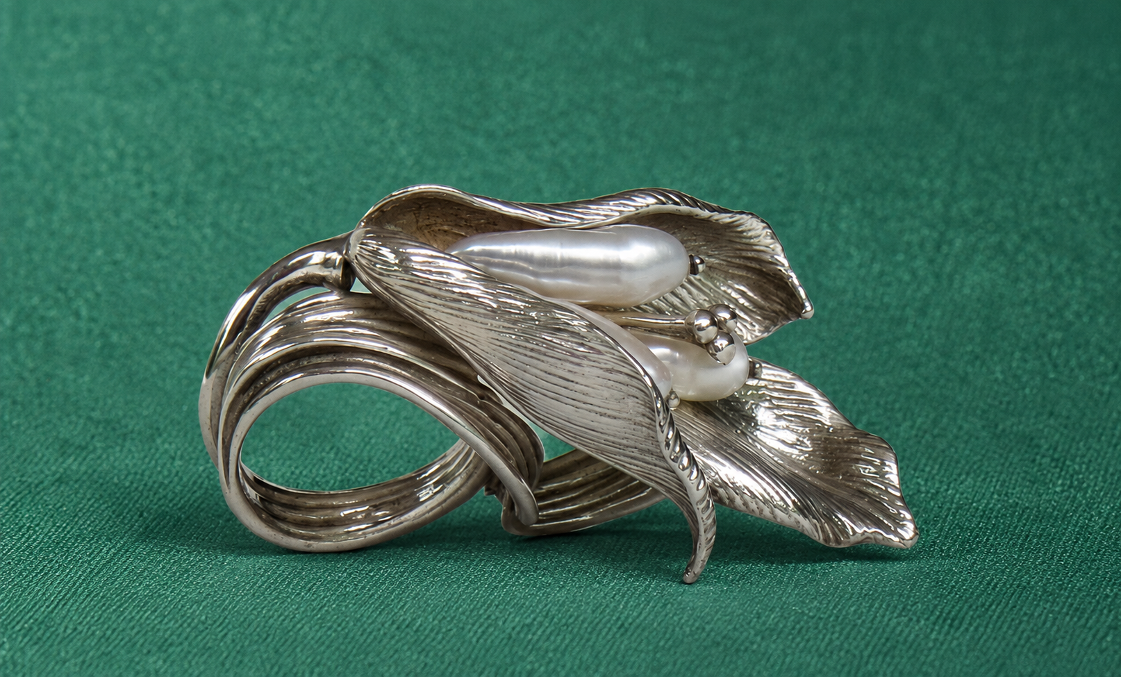 Two finger handcrafted Sterling Silver ring ‘Exotic Lily’ by Natalia Chebotar