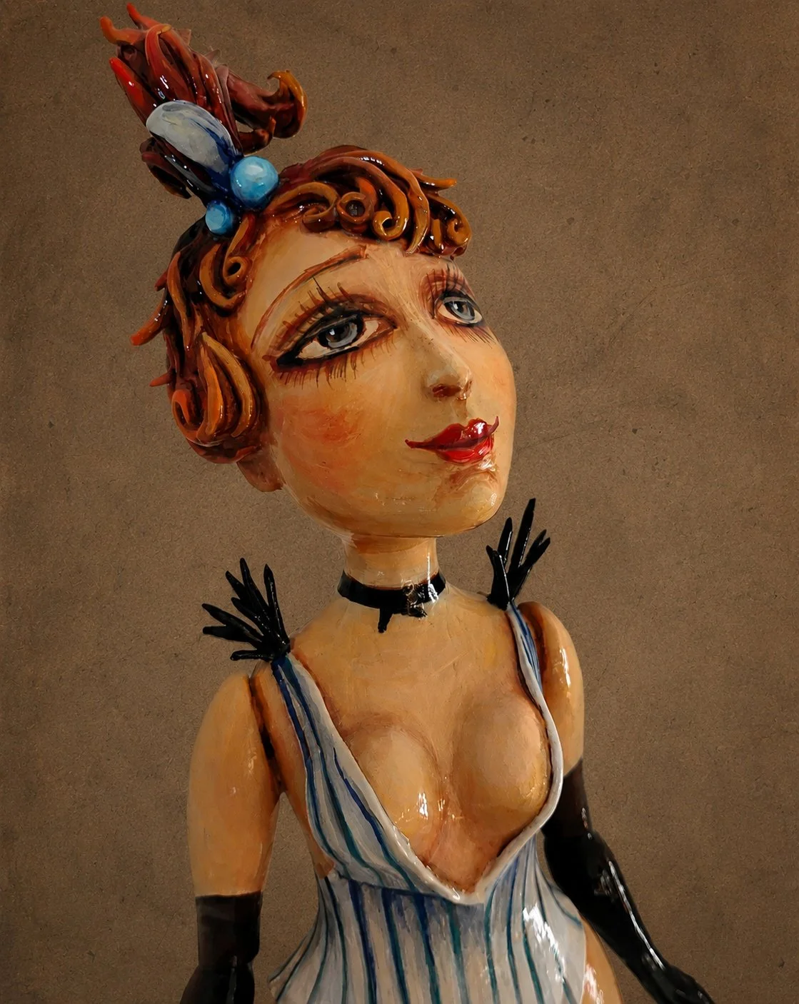 Lulu, One-of-a-kind mixed-media figurative wall sculpture by Natalia Chebotar, Cabaret Collection