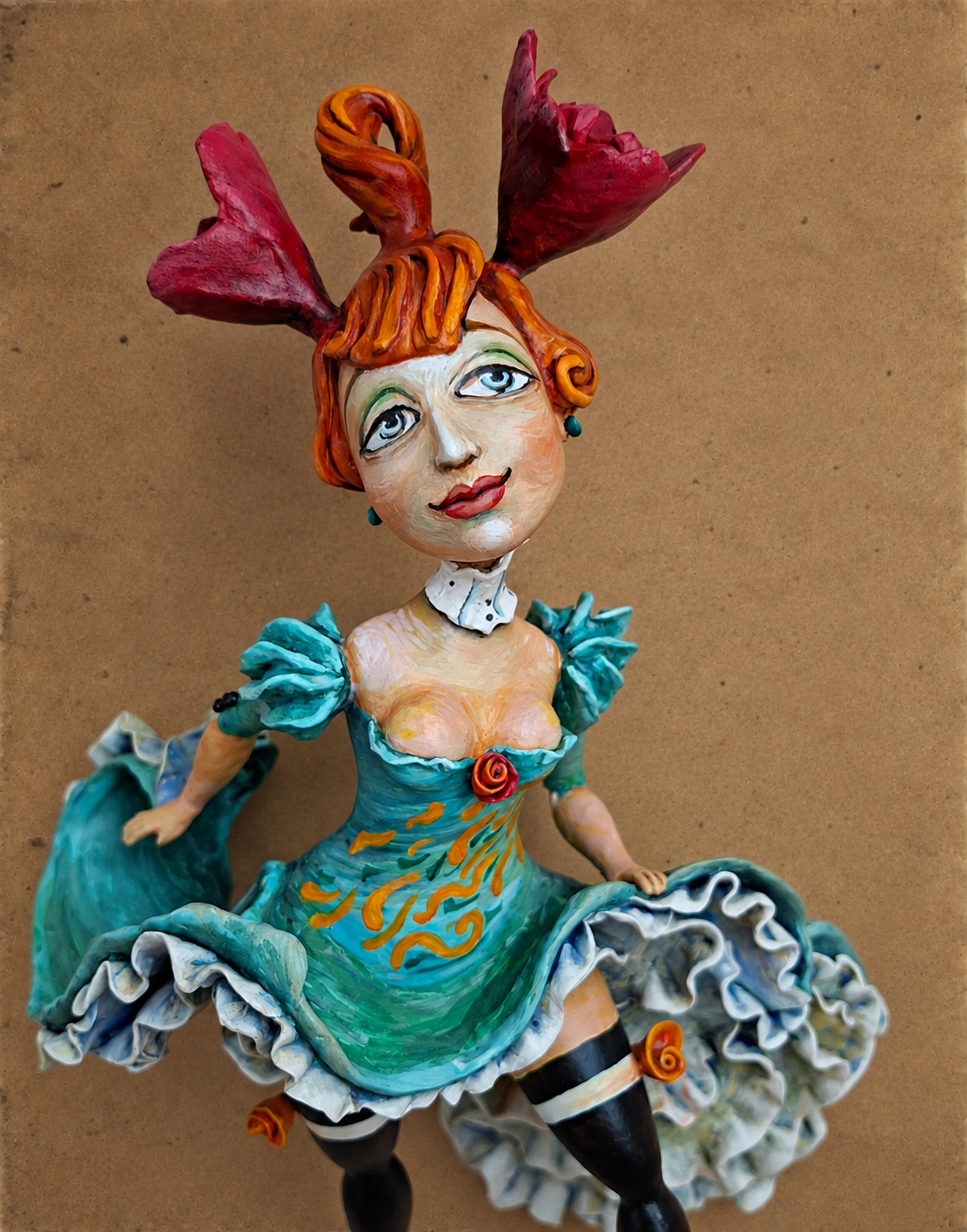 La Rosetta, OOAK mixed-media figurative wall sculpture by Natalia Chebotar, Cabaret Collection
