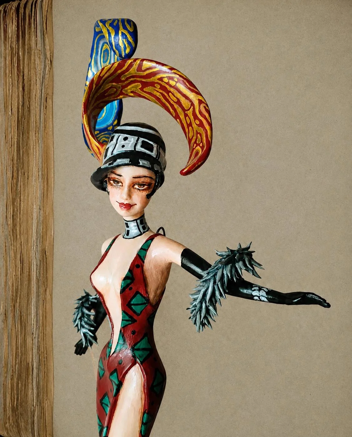 Lady Deco, One-of-a-kind mixed-media figurative wall sculpture by Natalia Chebotar, Art Deco Collection