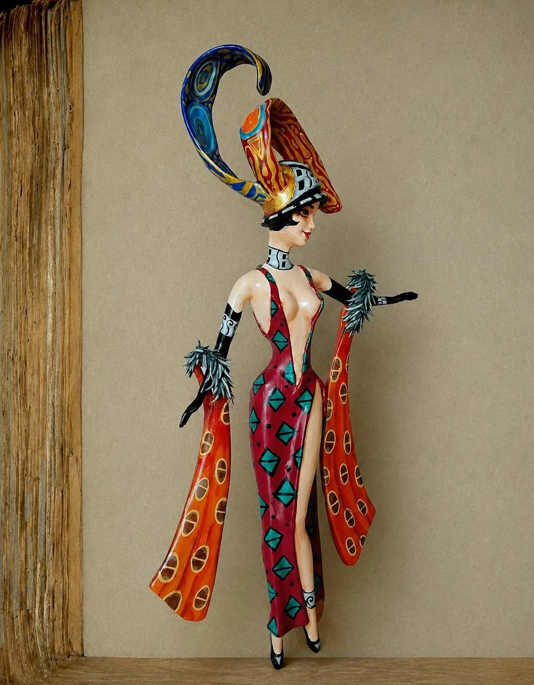 Lady Deco, One-of-a-kind mixed-media figurative wall sculpture by Natalia Chebotar, Art Deco Collection

