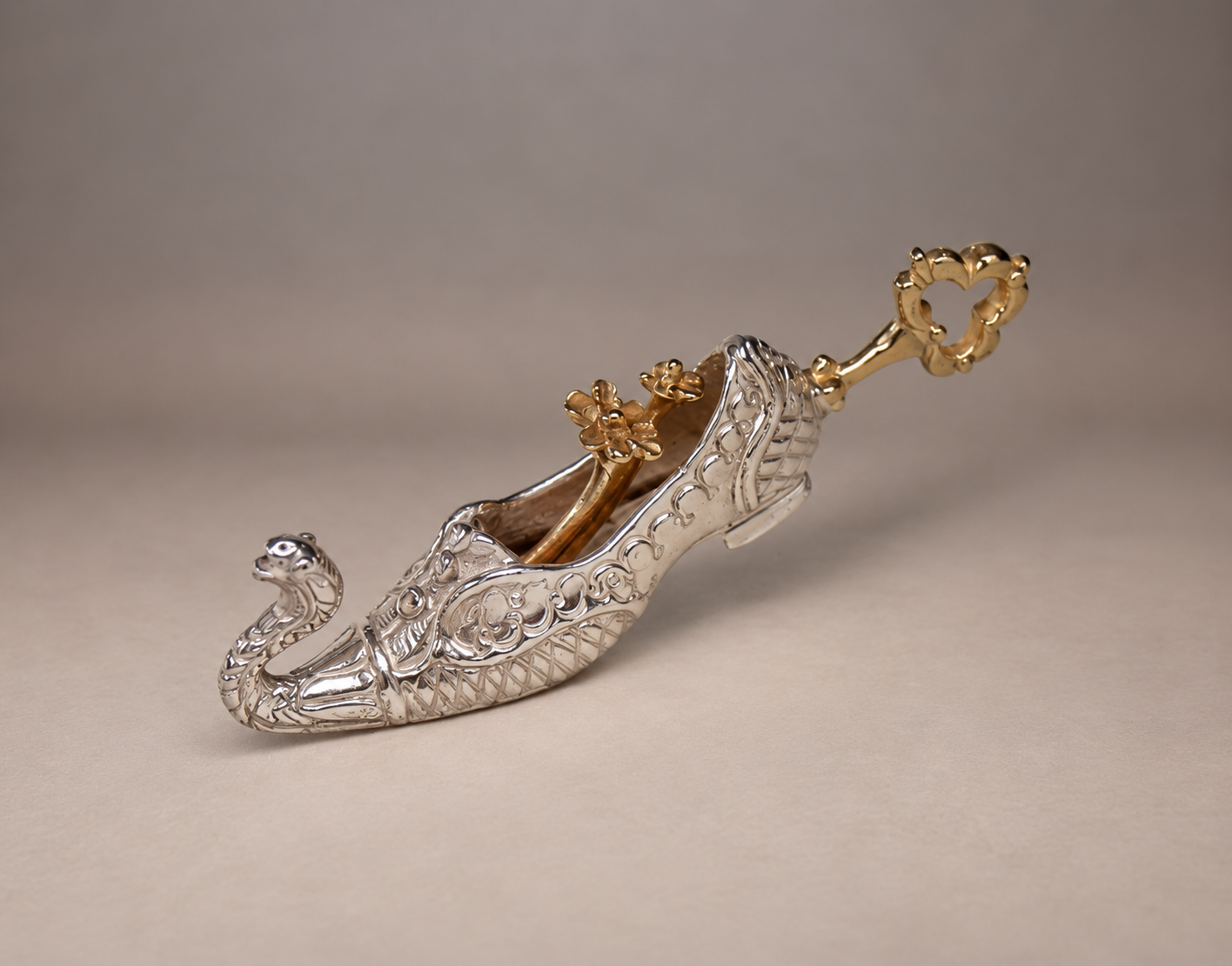 Magic Shoe, One-of-a-kind 18K Gold and Sterling Silver Pendant by Natalia Chebotar