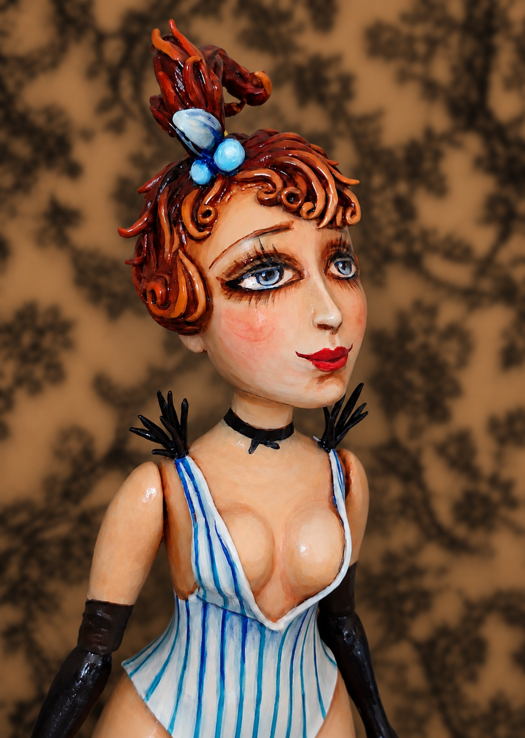 Lulu, One-of-a-kind mixed-media figurative wall sculpture by Natalia Chebotar, Cabaret Collection