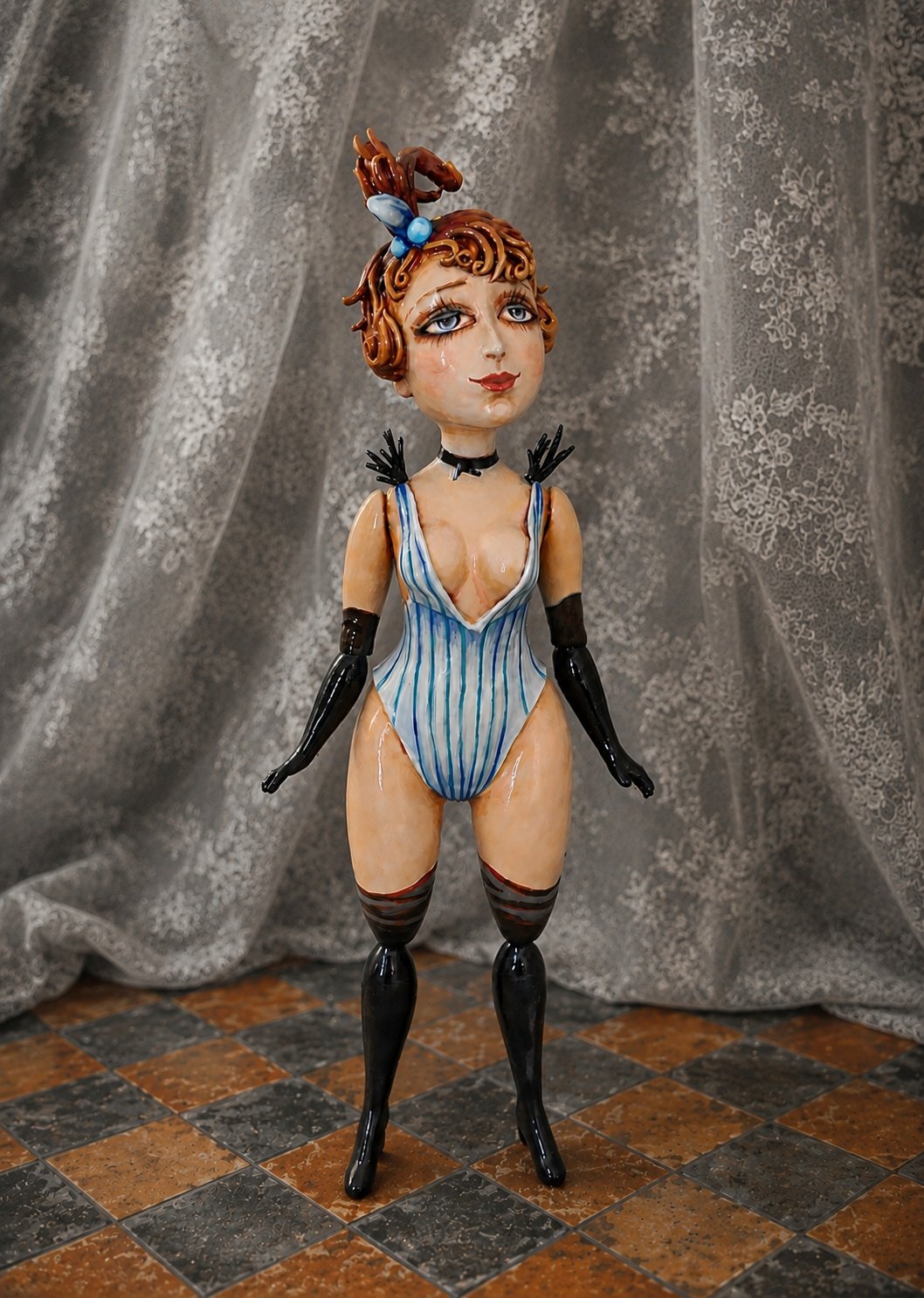 Lulu, One-of-a-kind mixed-media figurative wall sculpture by Natalia Chebotar, Cabaret Collection