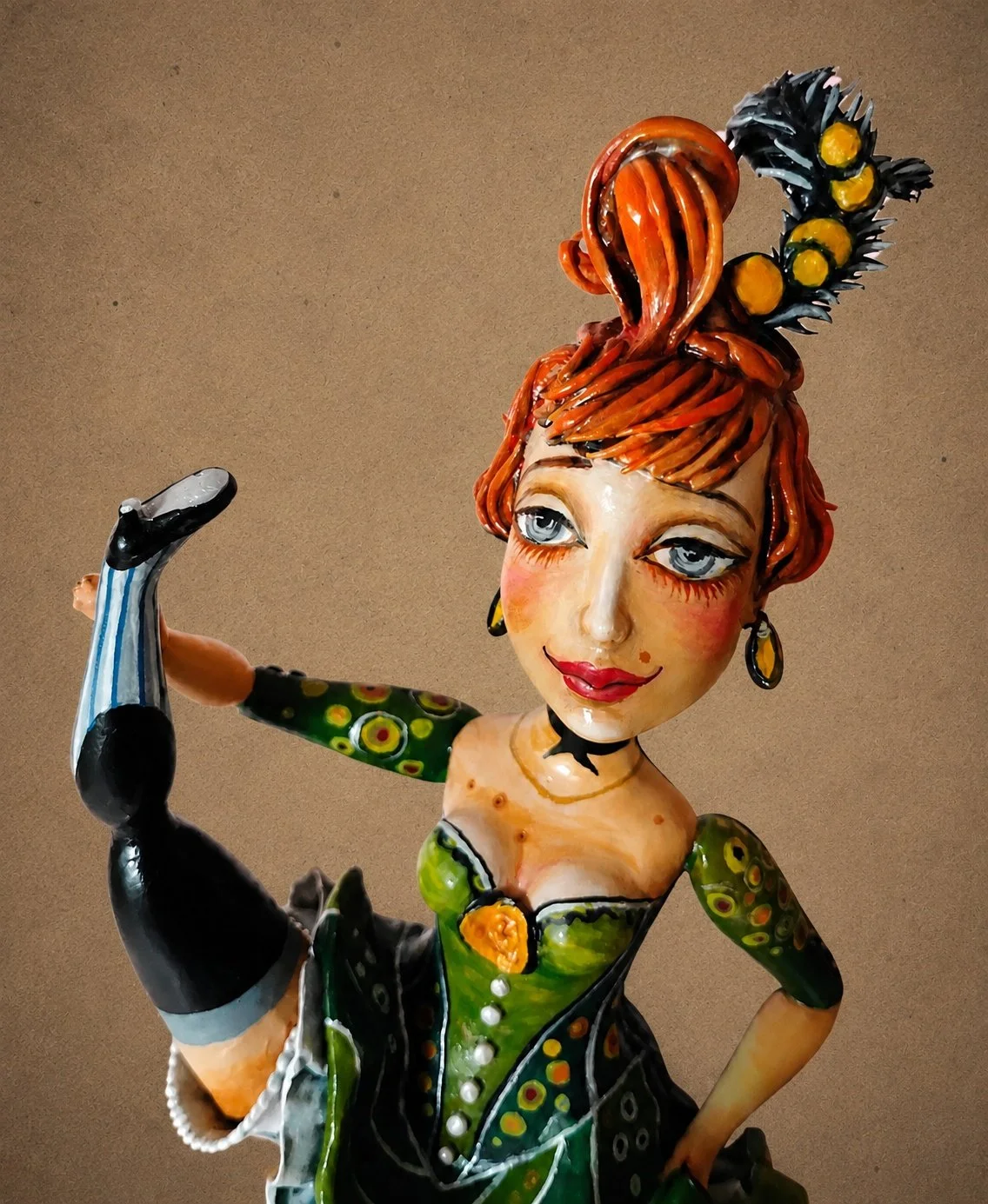 Sally, One-of-a-kind mixed-media figurative wall sculpture by Natalia Chebotar, Cabaret Collection