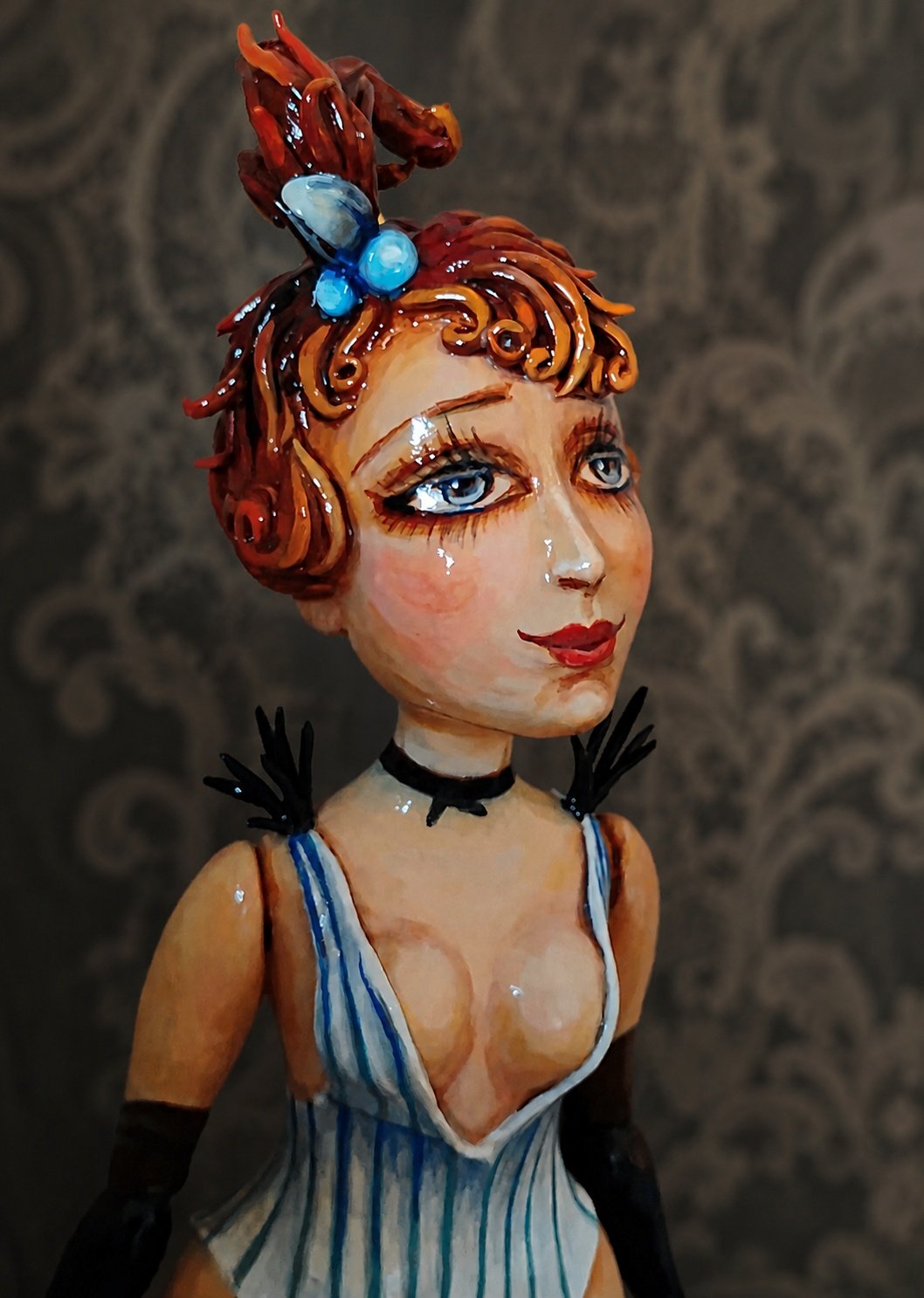 Lulu, One-of-a-kind mixed-media figurative wall sculpture by Natalia Chebotar, Cabaret Collection