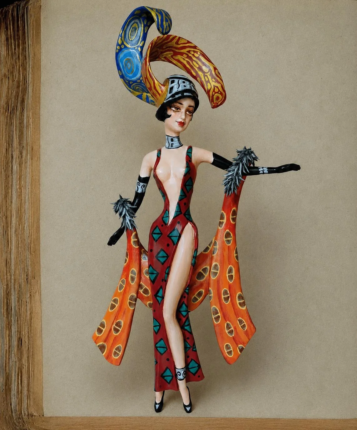 Lady Deco, One-of-a-kind mixed-media figurative wall sculpture by Natalia Chebotar, Art Deco Collection