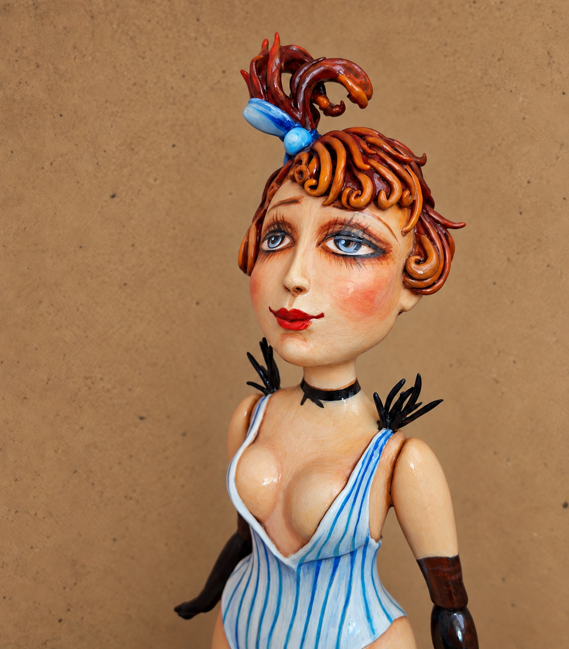Lulu, One-of-a-kind mixed-media figurative wall sculpture by Natalia Chebotar, Cabaret Collection