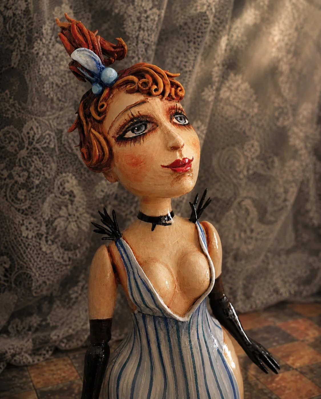 Lulu, One-of-a-kind mixed-media figurative wall sculpture by Natalia Chebotar, Cabaret Collection