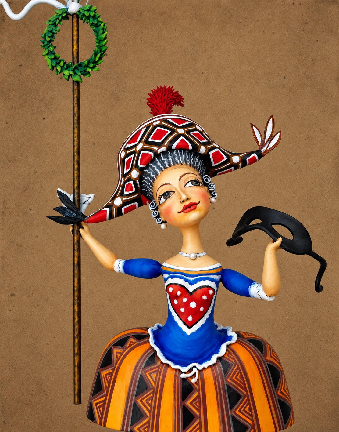 La Franceschina, One-of-a-kind mixed-media figurative wall sculpture by Natalia Chebotar, Dell'Arte Collection
