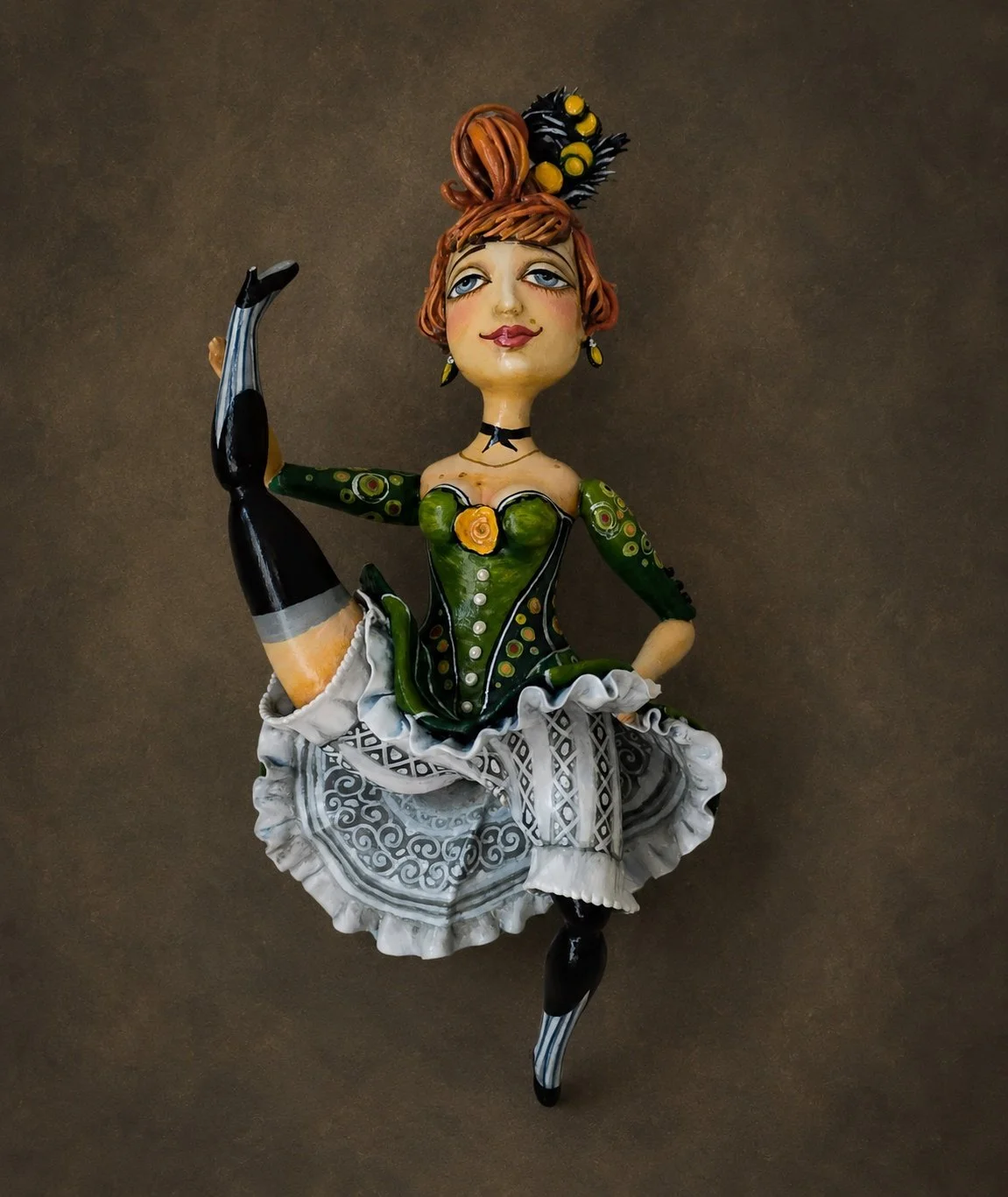 Sally, One-of-a-kind mixed-media figurative wall sculpture by Natalia Chebotar, Cabaret Collection
