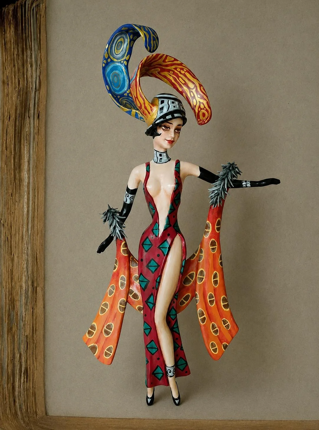 Lady Deco, One-of-a-kind mixed-media figurative wall sculpture by Natalia Chebotar, Art Deco Collection

