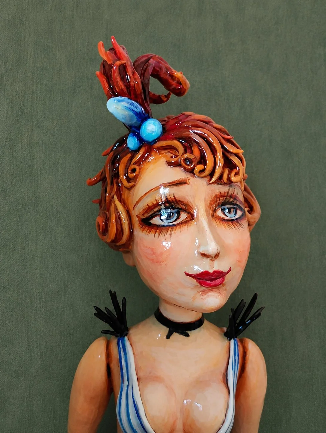 Lulu, One-of-a-kind mixed-media figurative wall sculpture by Natalia Chebotar, Cabaret Collection