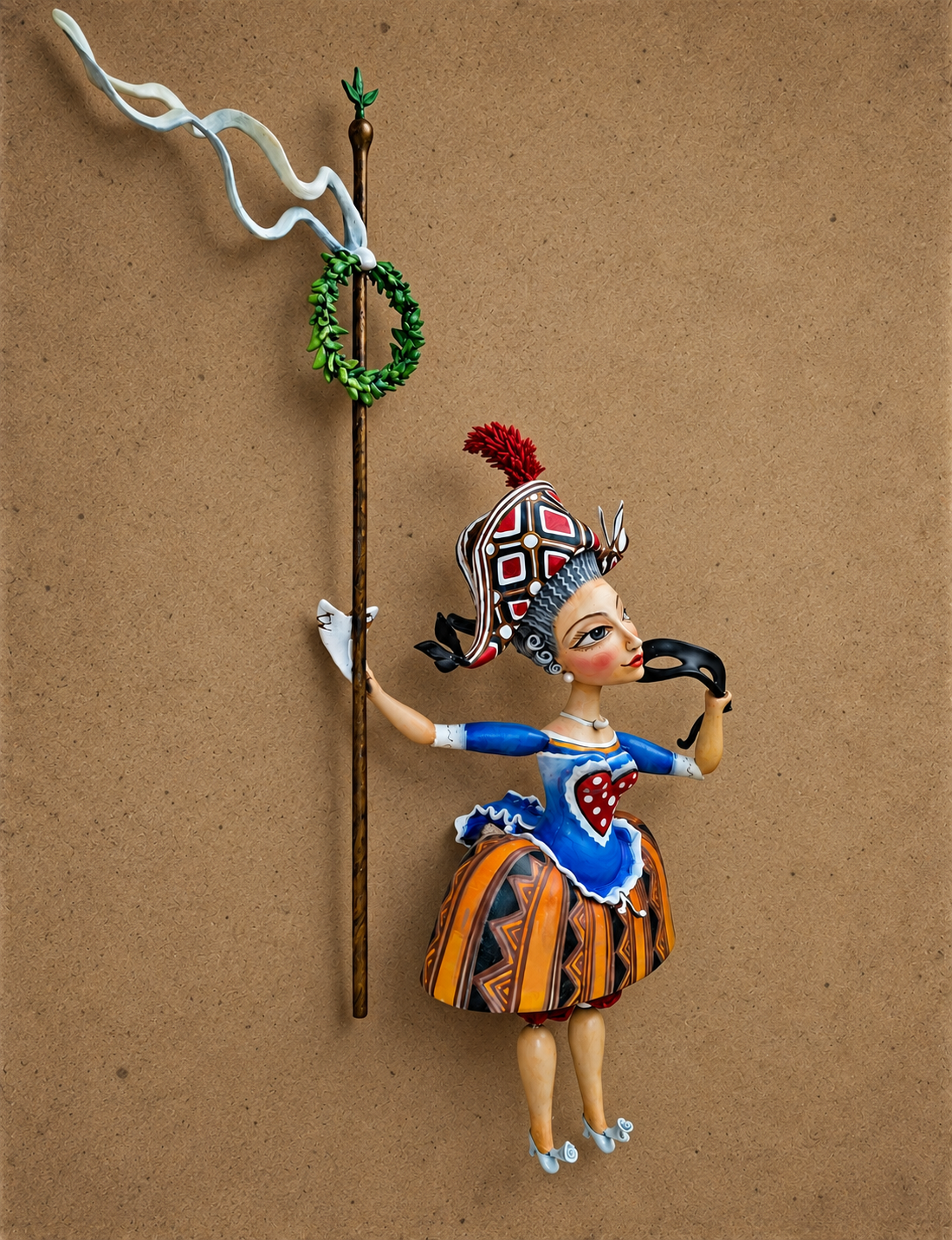 La Franceschina, One-of-a-kind mixed-media figurative wall sculpture by Natalia Chebotar, Dell'Arte Collection