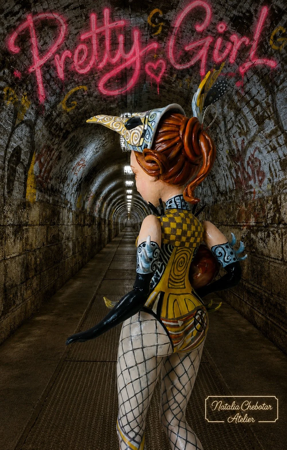 Poster of Pretty Girl, One-of-a-kind mixed-media figurative wall sculpture by Natalia Chebotar, Pretty Girl Collection