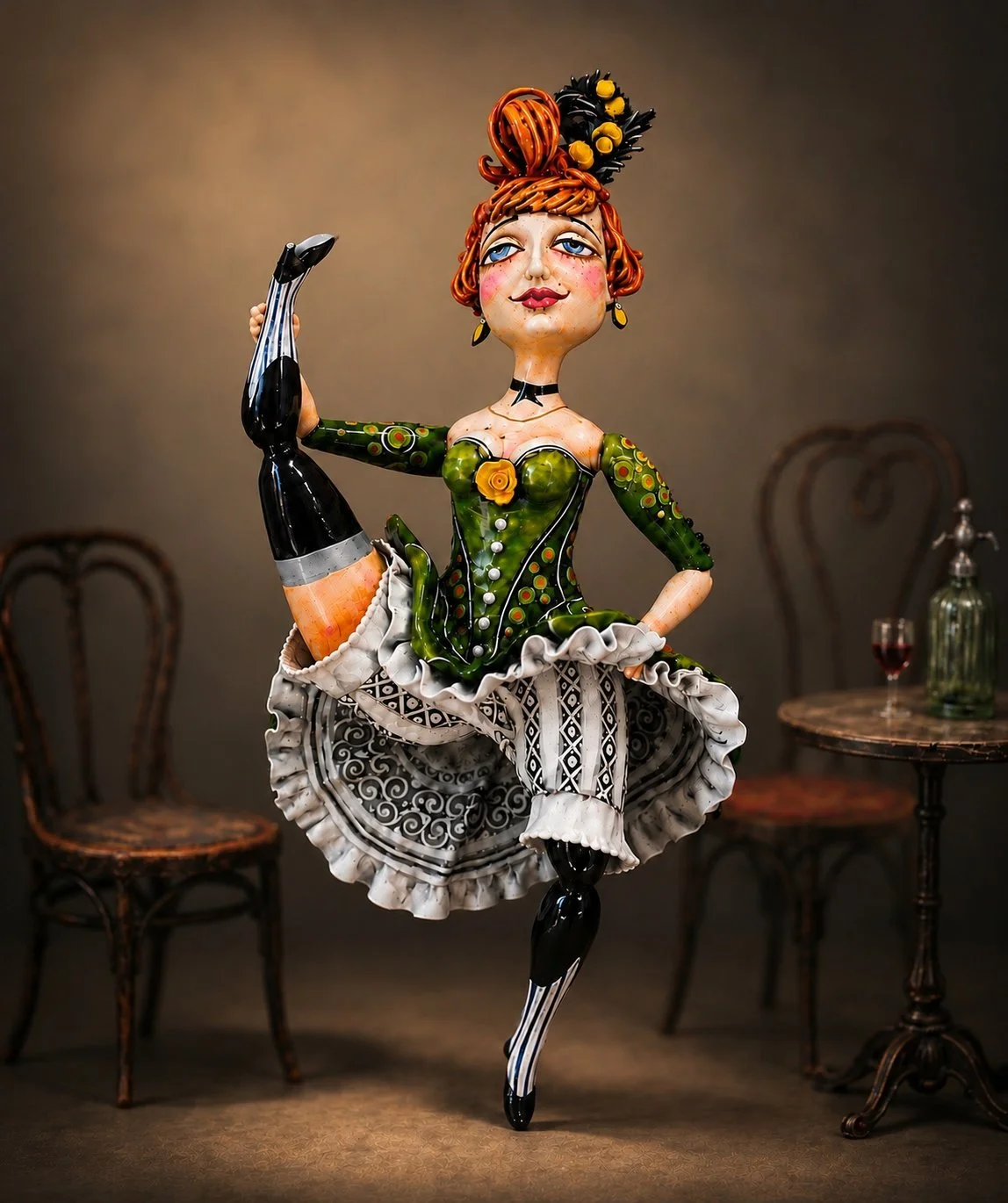 Sally, One-of-a-kind mixed-media figurative wall sculpture by Natalia Chebotar, Cabaret Collection