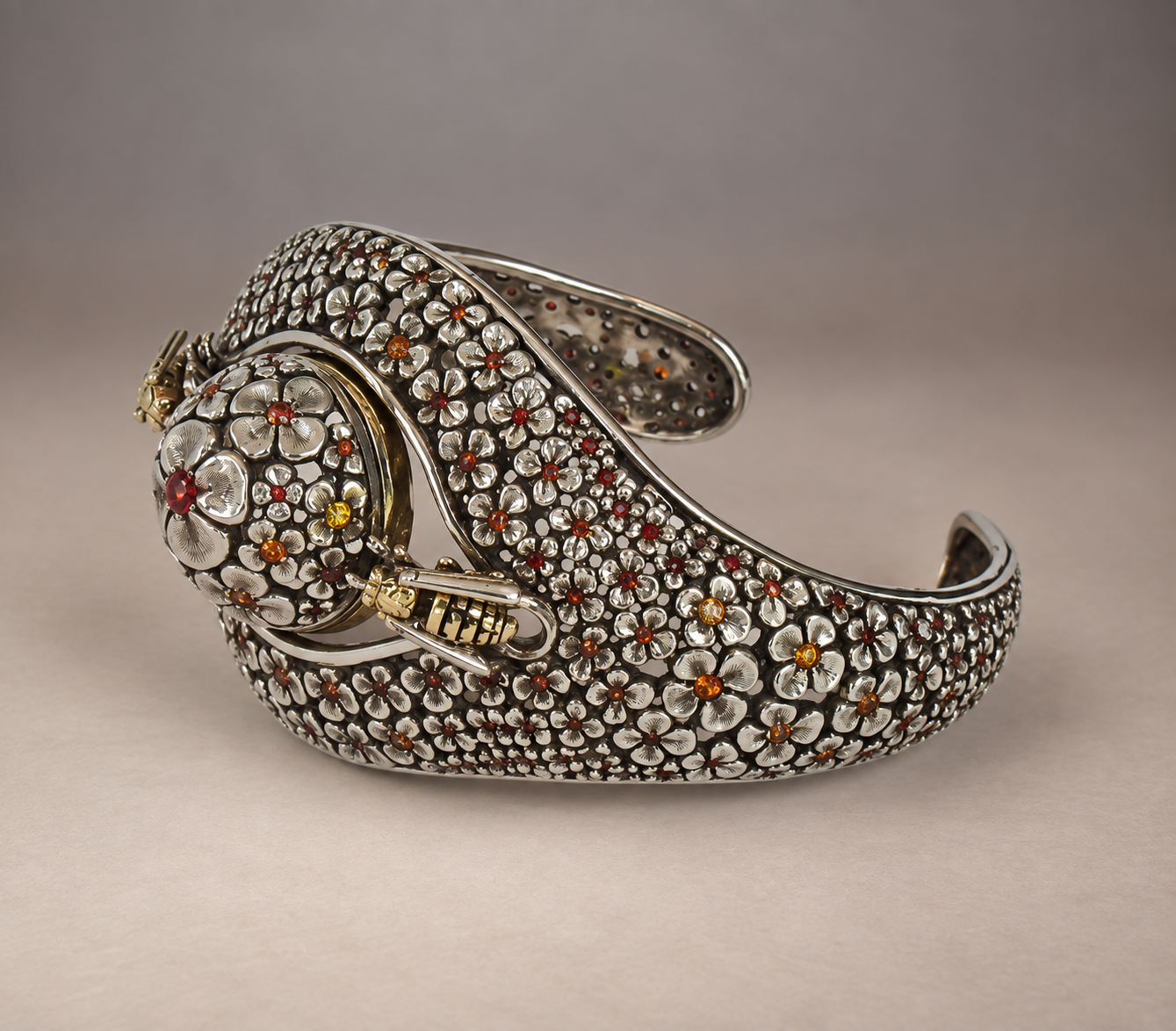 Sterling Silver, 18k Gold Bracelet ‘Summer Theme’, by Natalia Chebotar (Orange Sapphires, Enamel)