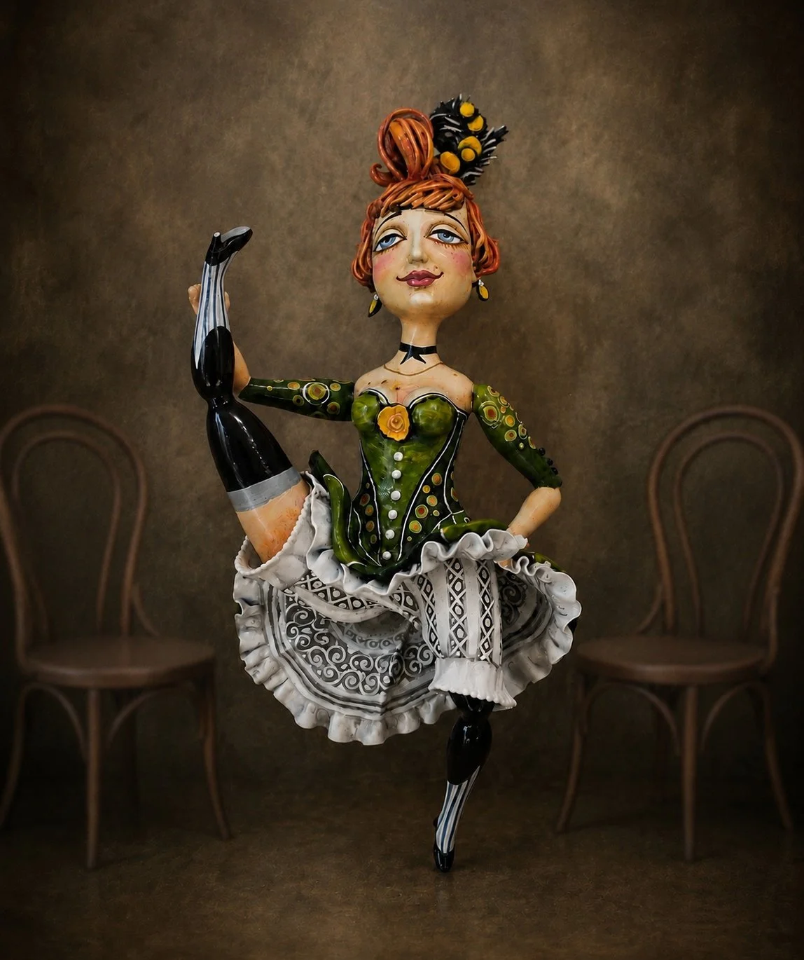 Sally, One-of-a-kind mixed-media figurative wall sculpture by Natalia Chebotar, Cabaret Collection