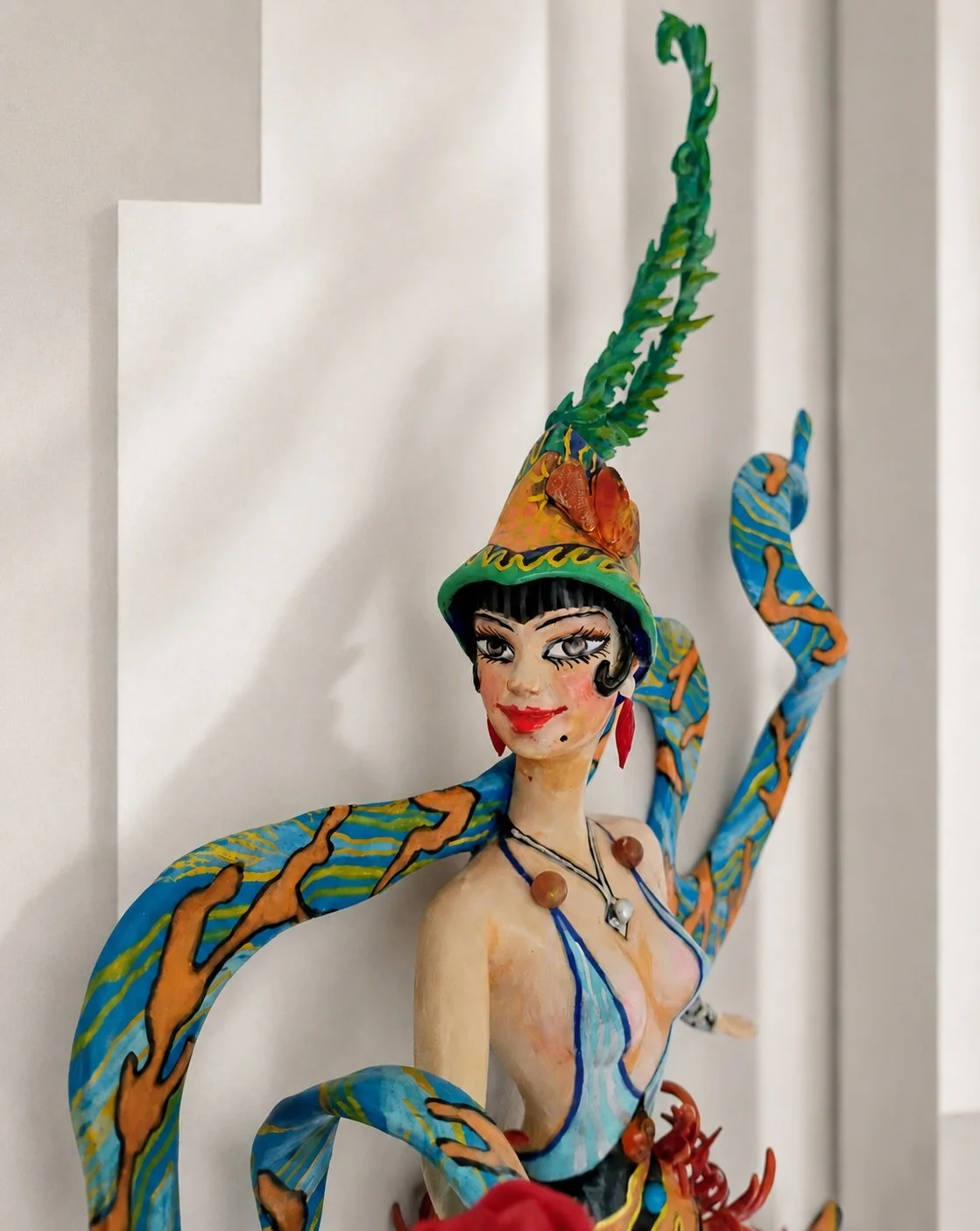 Jeanne’s Rose, One-of-a-kind mixed-media figurative wall sculpture by Natalia Chebotar, Art Deco Collection