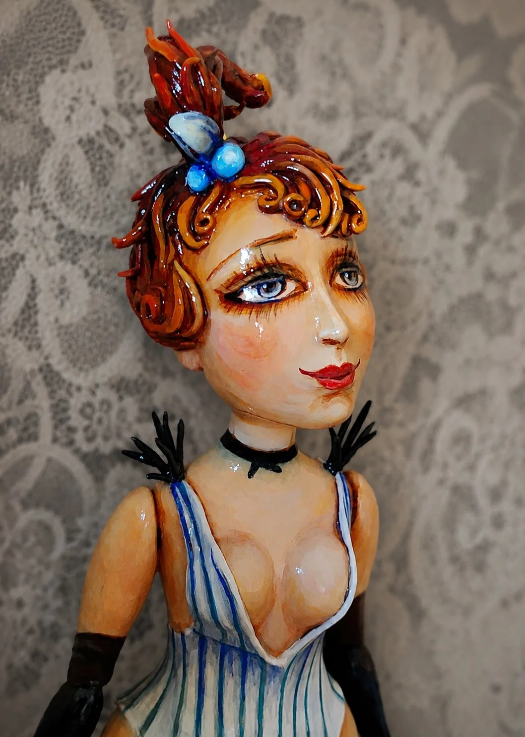 Lulu, One-of-a-kind mixed-media figurative wall sculpture by Natalia Chebotar, Cabaret Collection
