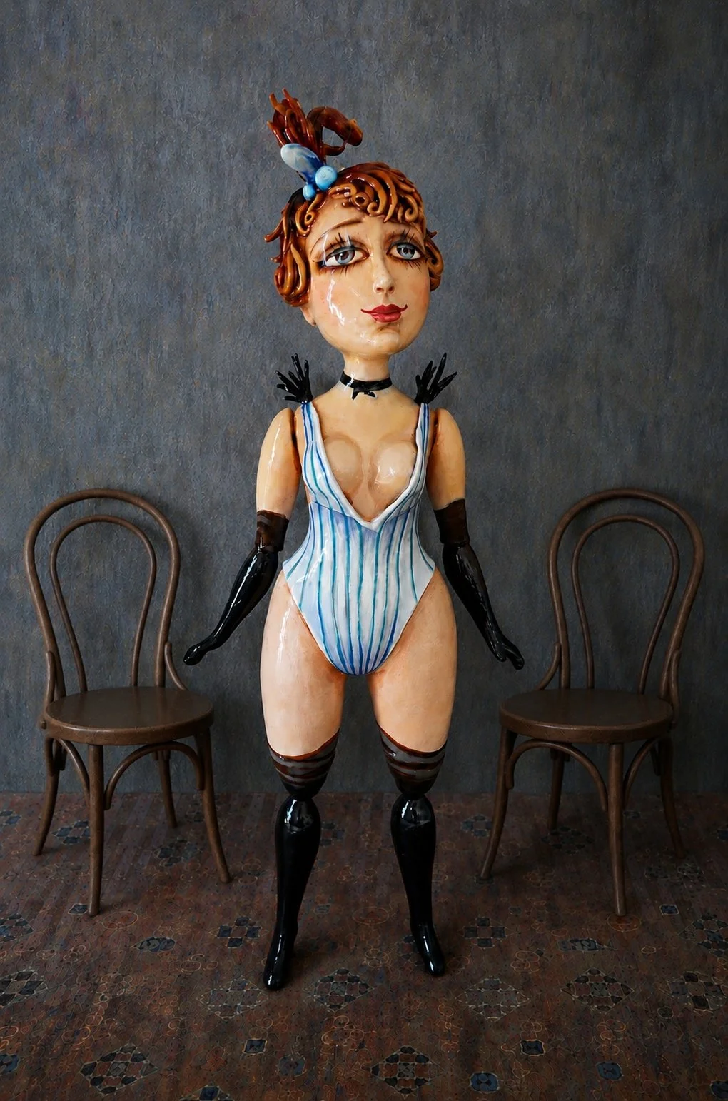 Lulu, One-of-a-kind mixed-media figurative wall sculpture by Natalia Chebotar, Cabaret Collection